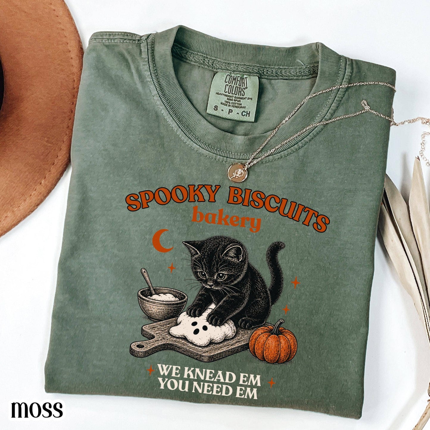 Comfort Colors Kitty Biscuits Shirt, Spooky Season Tee : Ivory / XL