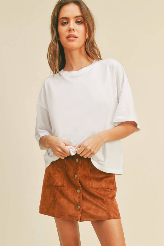 Solid Long Cropped Tee - White