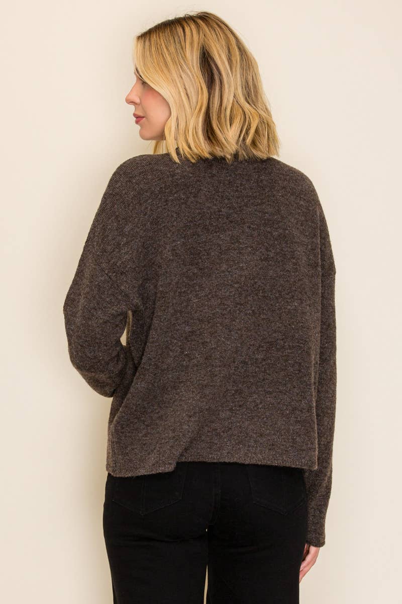 Amber Relaxed Knit Cardigan Sweater: Chocolate