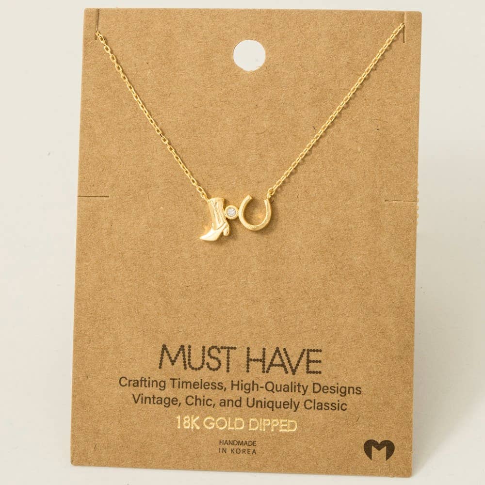 Western Cowboy Boots Horse Shoe Charm Necklace: G