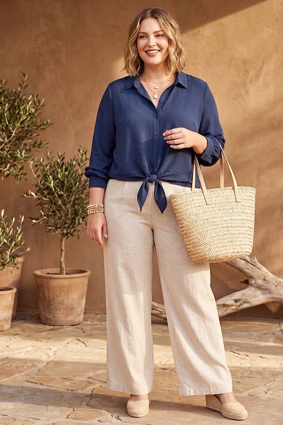 Plus Laura Airflow Tie-Front Top - Navy (1X/2X/3X)