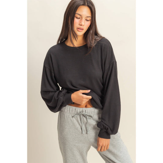 Sierra Soft Hacci Balloon Sleeve Pullover: Black