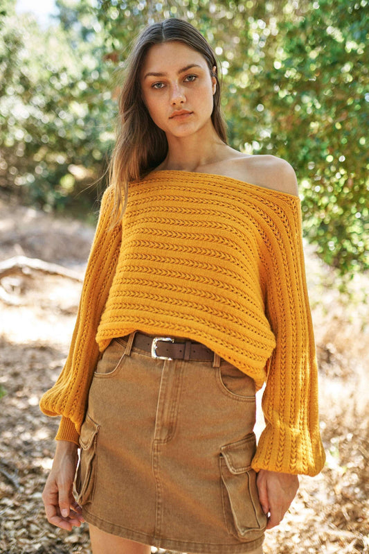Lizzy On/Off Shoulder Sweater: Mustard