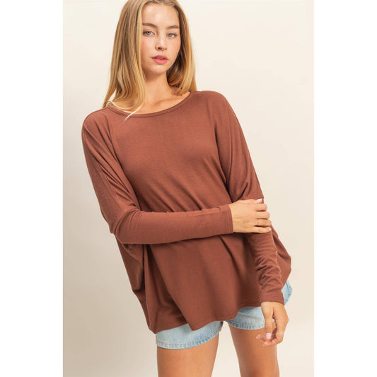 Riley Relaxed Fit Dolman Long Sleeve Top - Chestnut