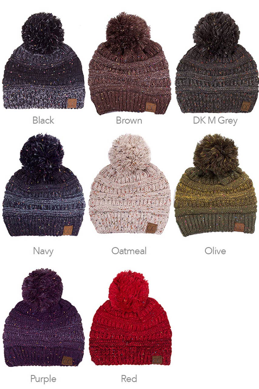C.C Confetti Knit Beanie With Pom: Oatmeal
