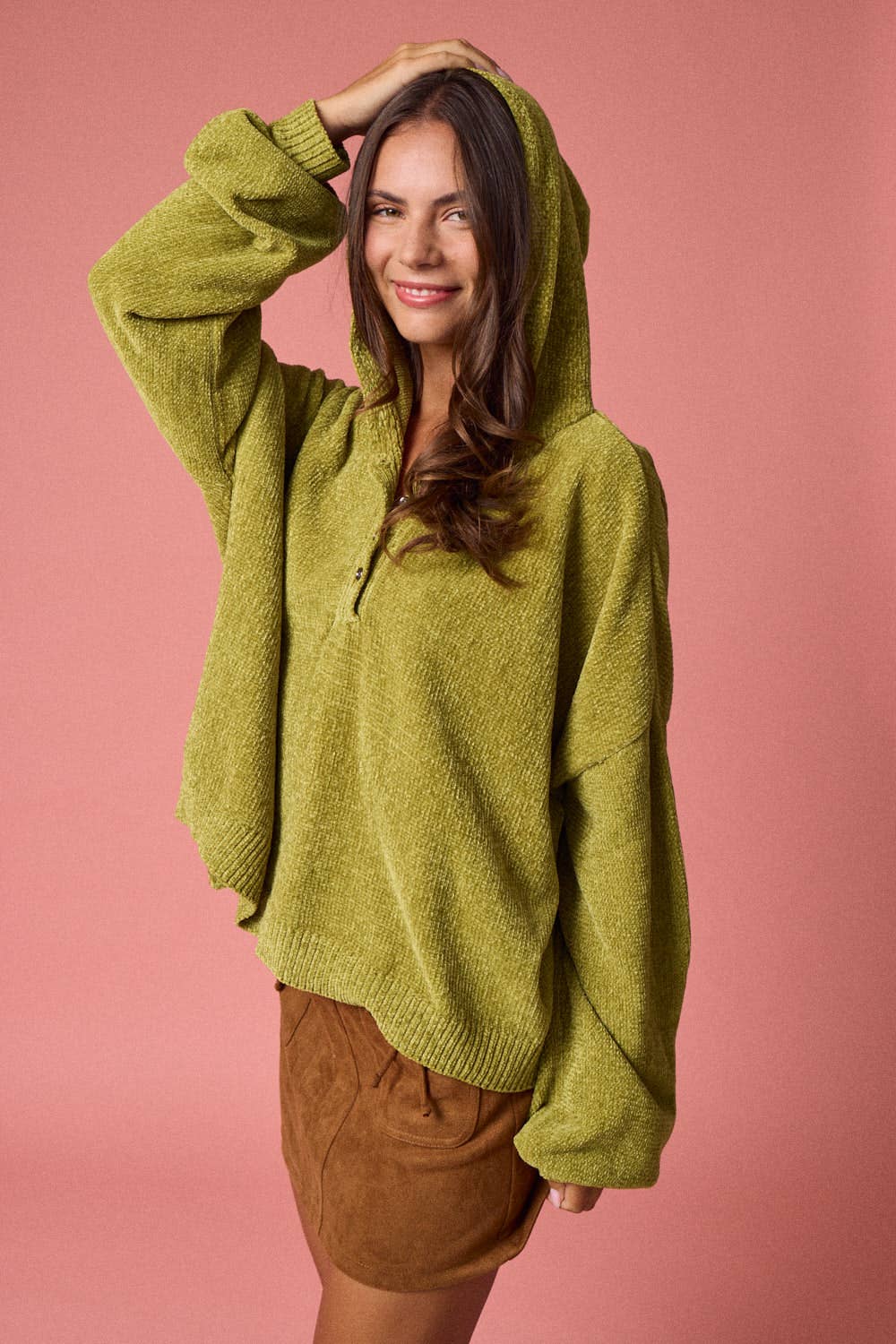 Jillian Oversized Knit Sweater Hoodie: Moss Green