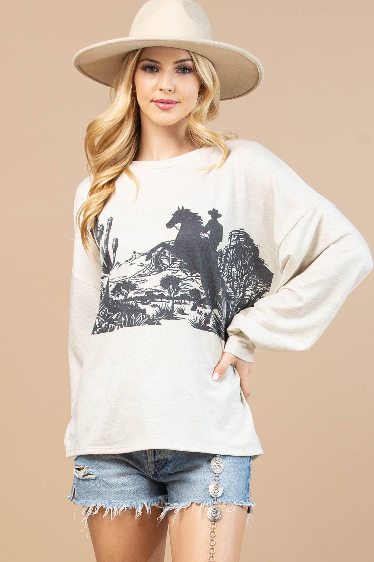 Ashlynn Western Graphic French Terry Top