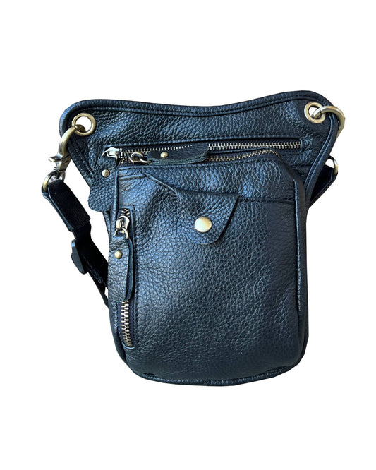 Cowhide Crossbody Saddle Bag/Shoulder Bag/Convertable Fanny Pack: Black