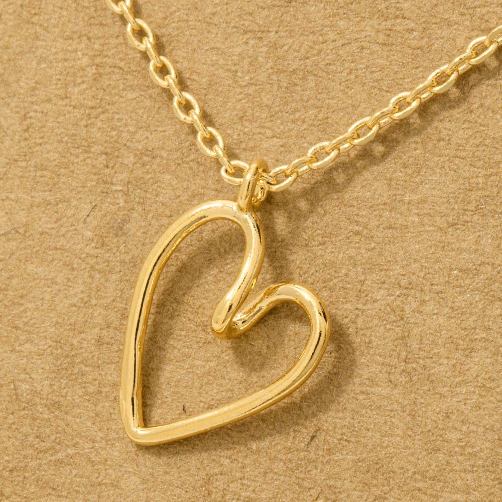 Gold Dipped Wire Heart Pendant Necklace: G