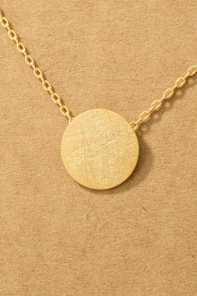 Gold Dipped Brushed Disc Pendant Necklace: G