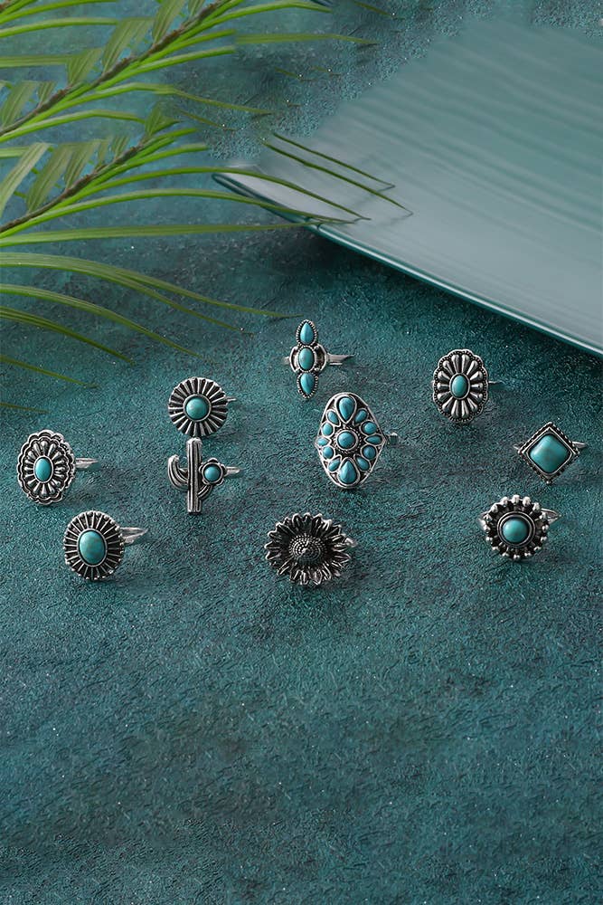 Turquoise Alloy Rings Set ZK236: 01 / One Size