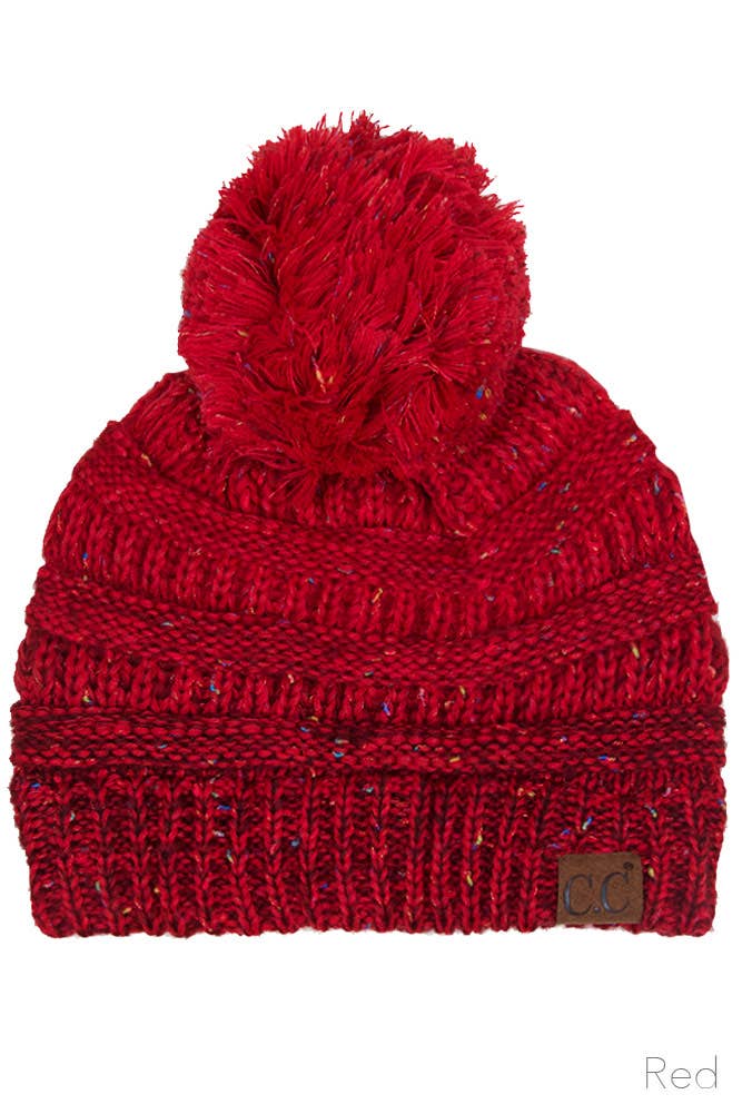 C.C Confetti Knit Beanie With Pom: Oatmeal