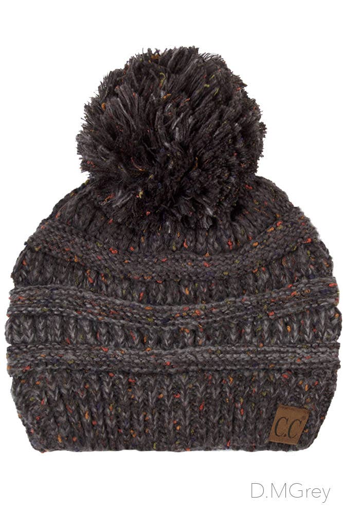 C.C Confetti Knit Beanie With Pom: Oatmeal