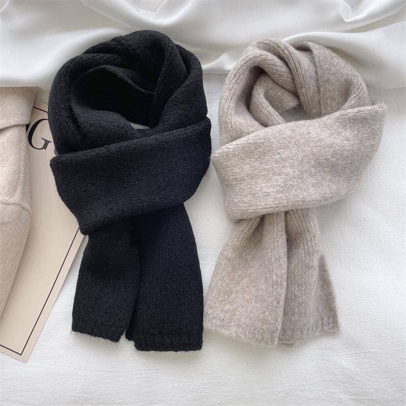 Classic Solid Color Knitted Scarf: Grey