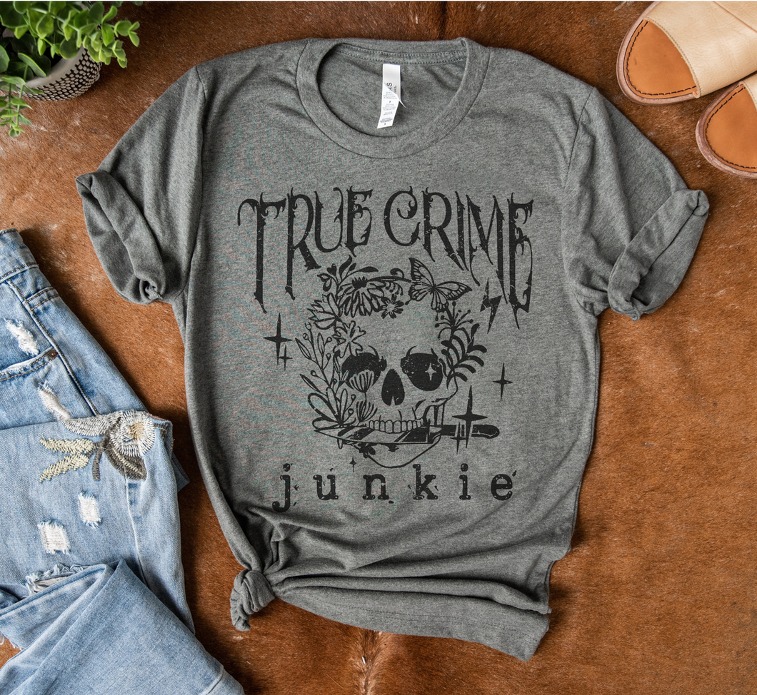 True Crime Junkie Graphic Tee: Graphite