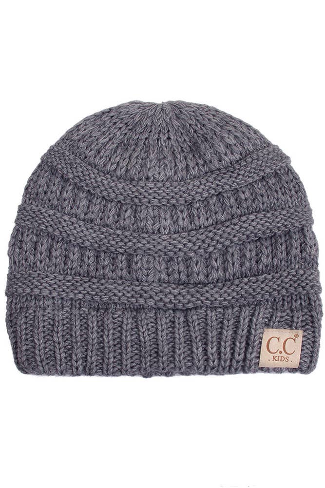 C.C Kids Solid Classic Knit Beanie: Dark Melange Gray