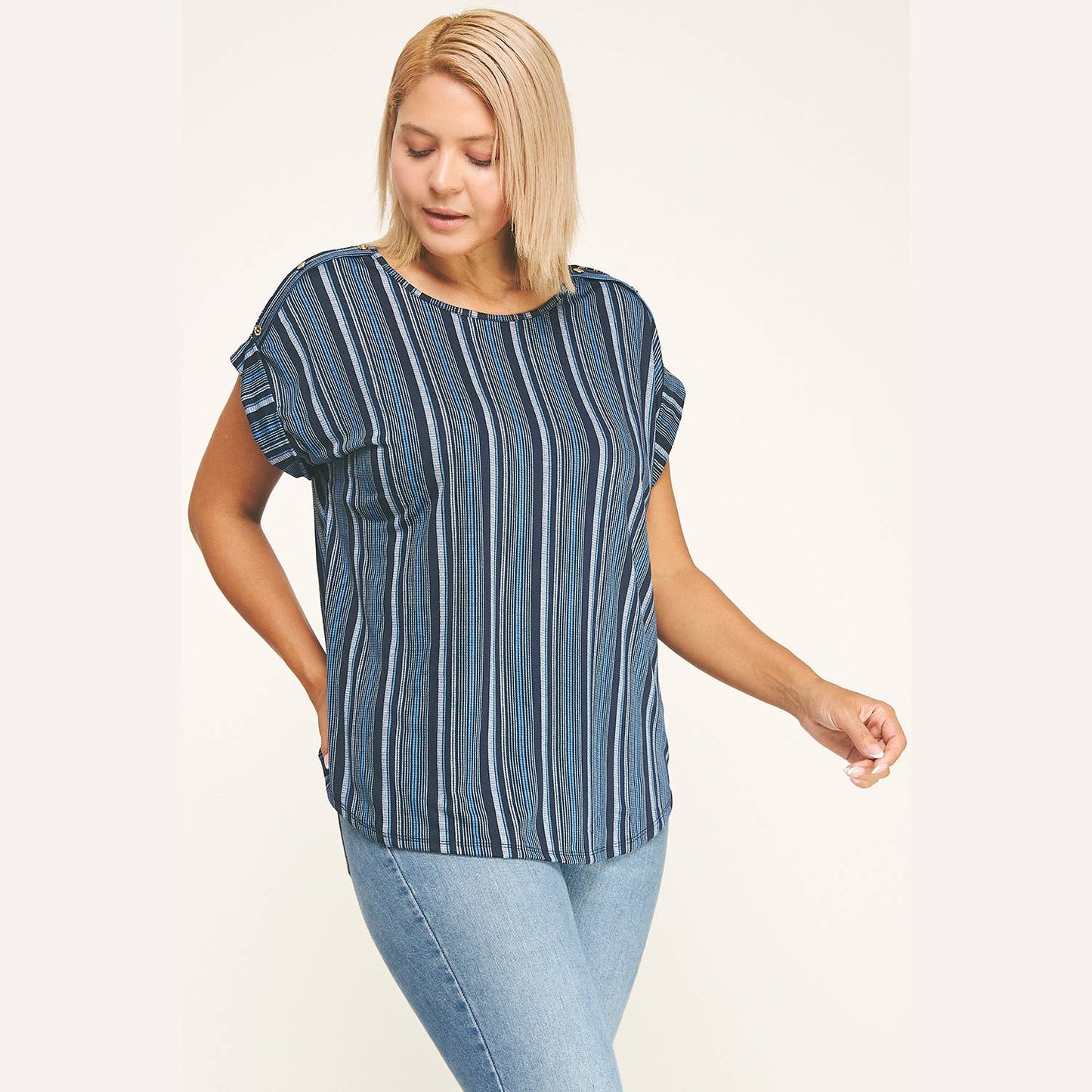 Plus Angela Blue Striped Top (1X/2X/3X)