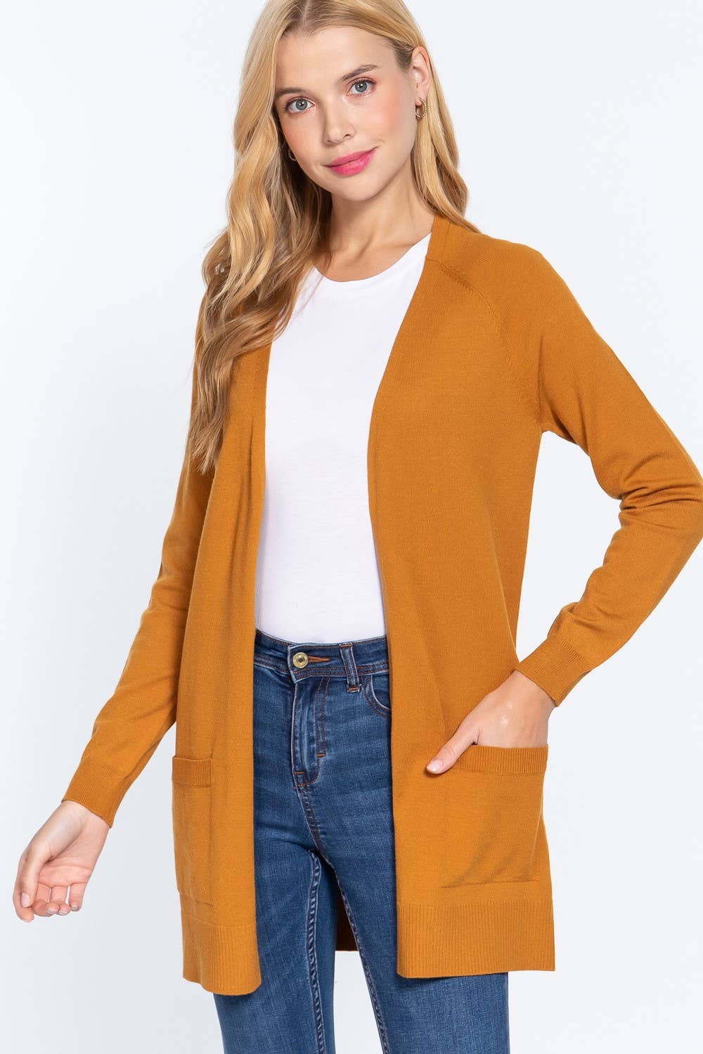 Long Raglan Sleeve with Pocket Open Sweater Cardigan: Brn-Cocoa Brown / L