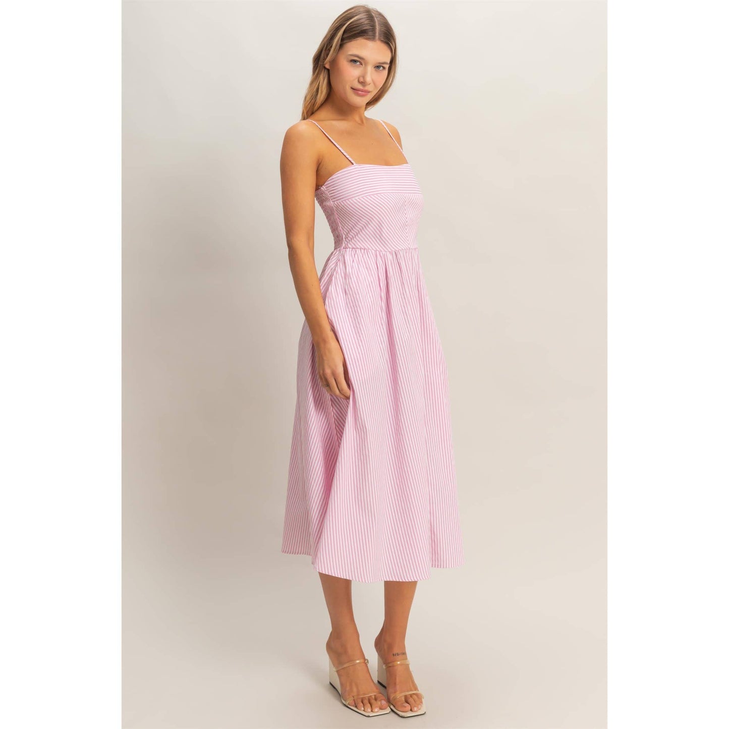 Ella Striped Spaghetti Strap Dress - Pink