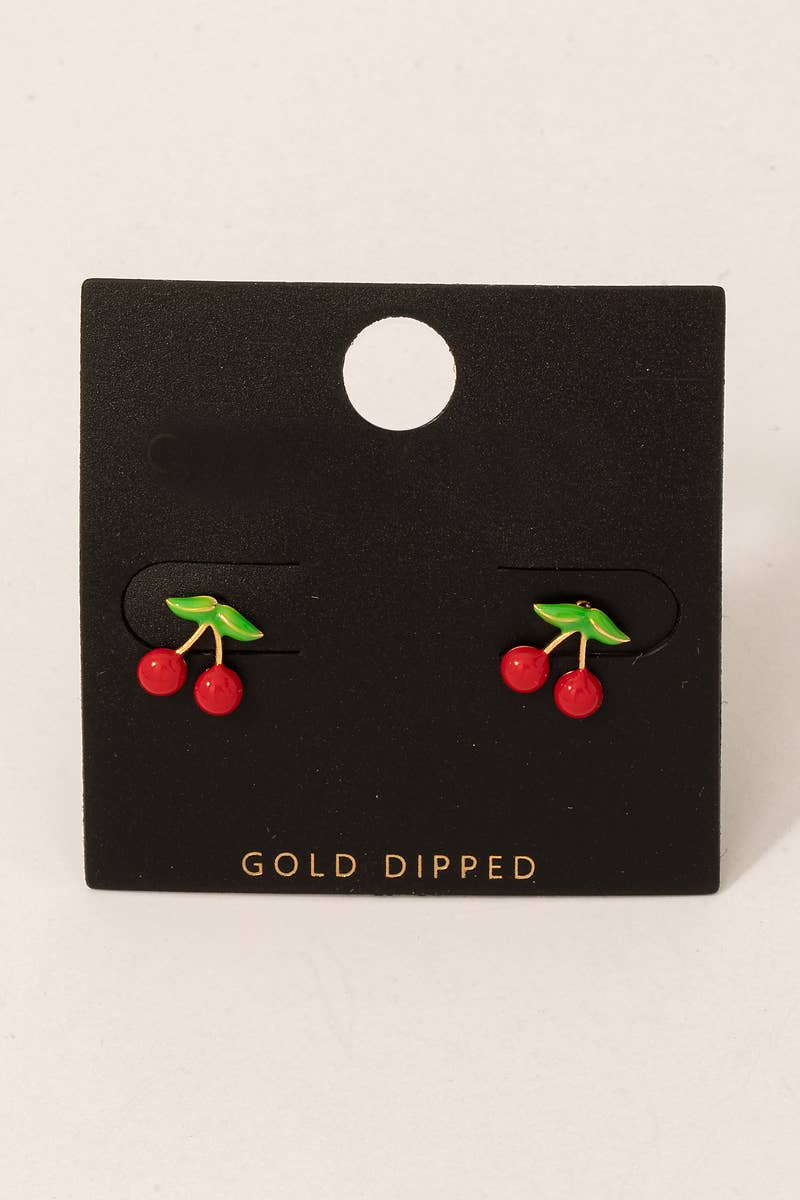 Gold Dipped Mini Cherry Stud Earrings: GOLD