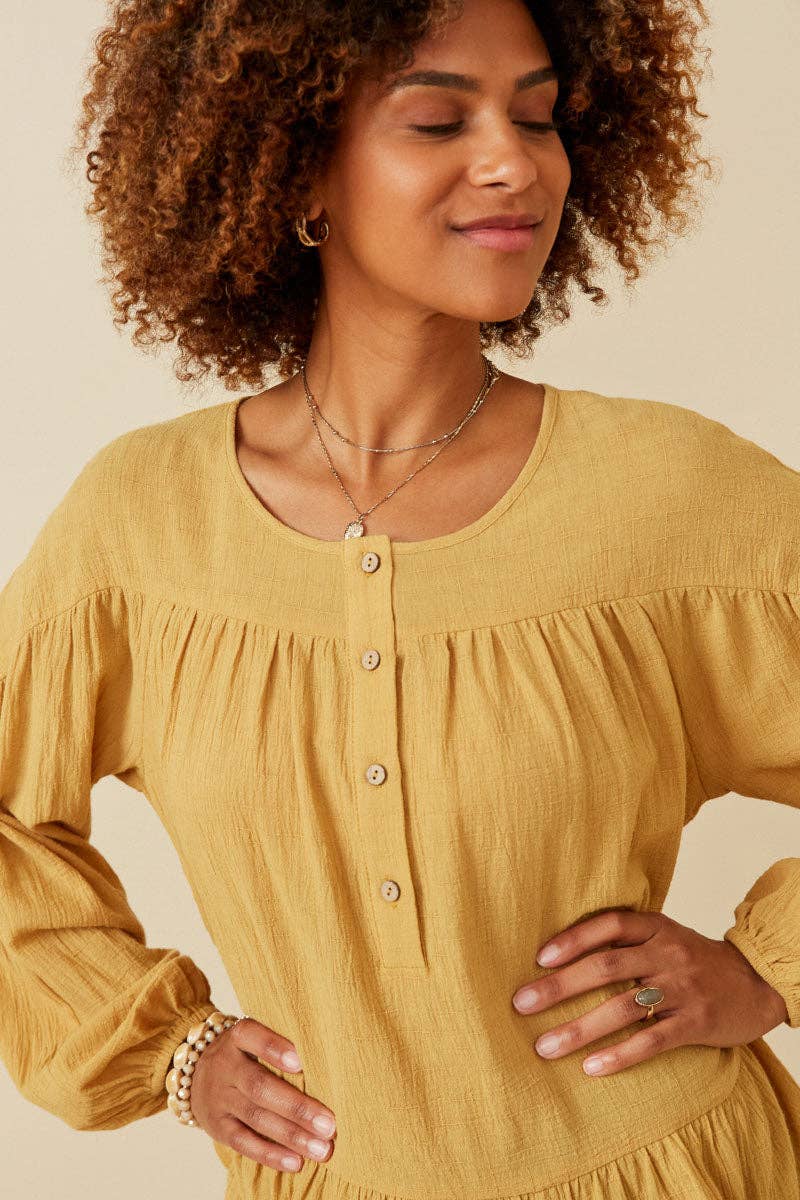 Tracy Peplum Henley Tunic - Mustard