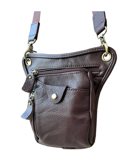 Cowhide Crossbody Saddle Bag/Shoulder Bag/Convertable Fanny Pack: Brown