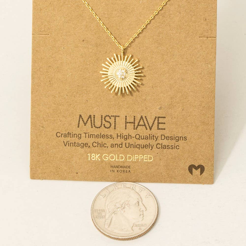Circle Sun Shine Ray Pendant Necklace: G