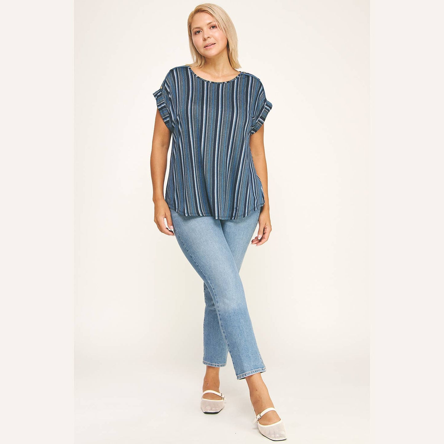 Plus Angela Blue Striped Top (1X/2X/3X)