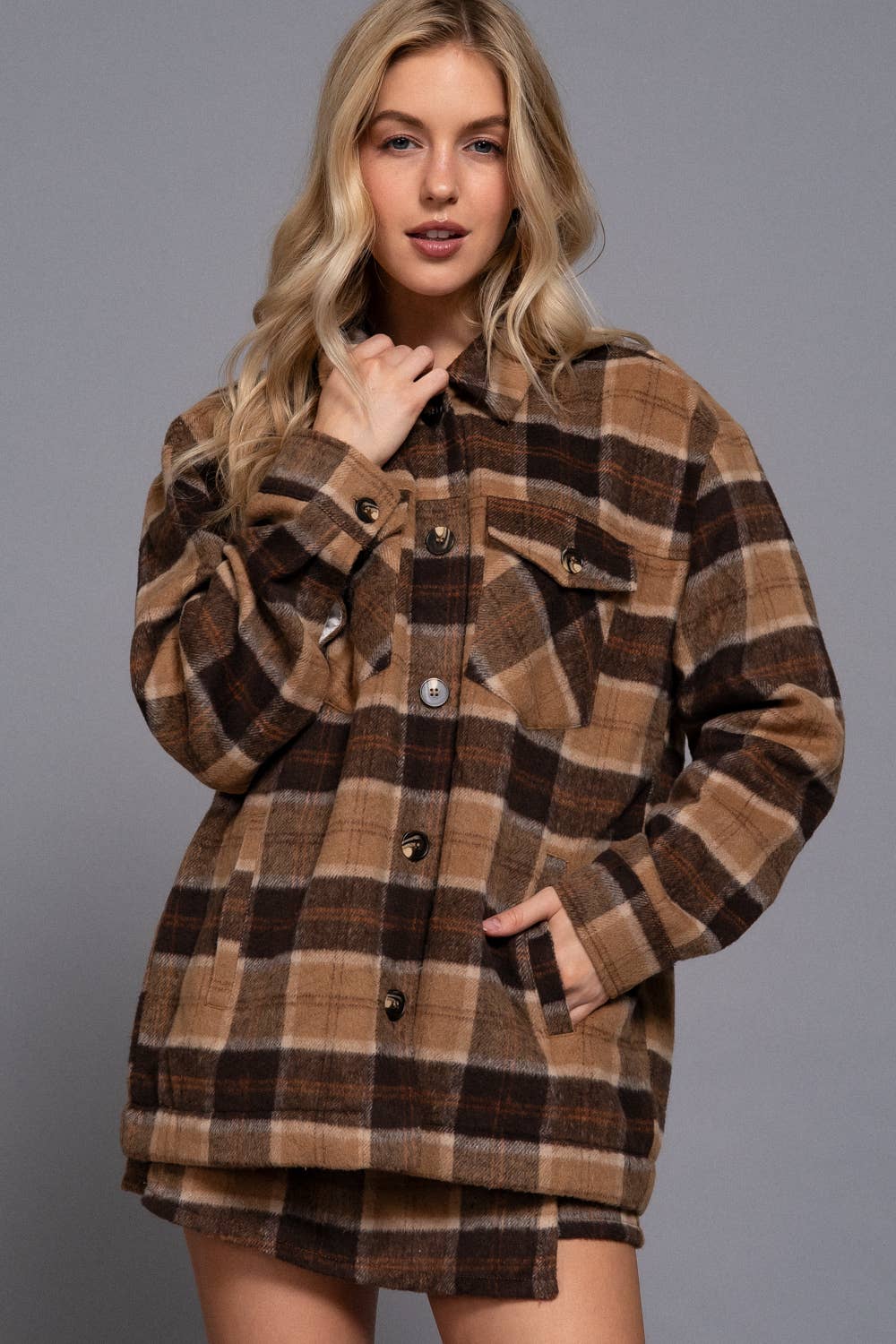 Faux Fur Brushed Plaid Shacket