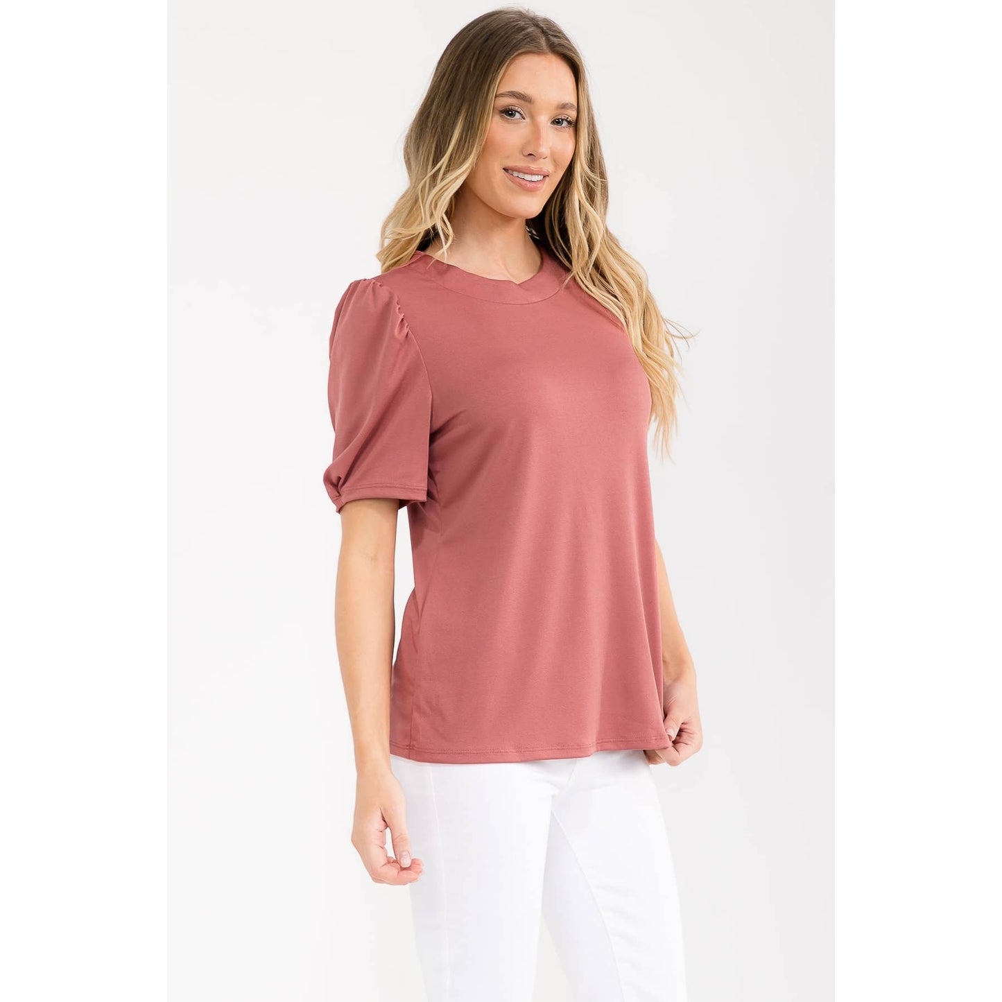 Carly Crepe Puff Sleeve Top - Dusty Rose