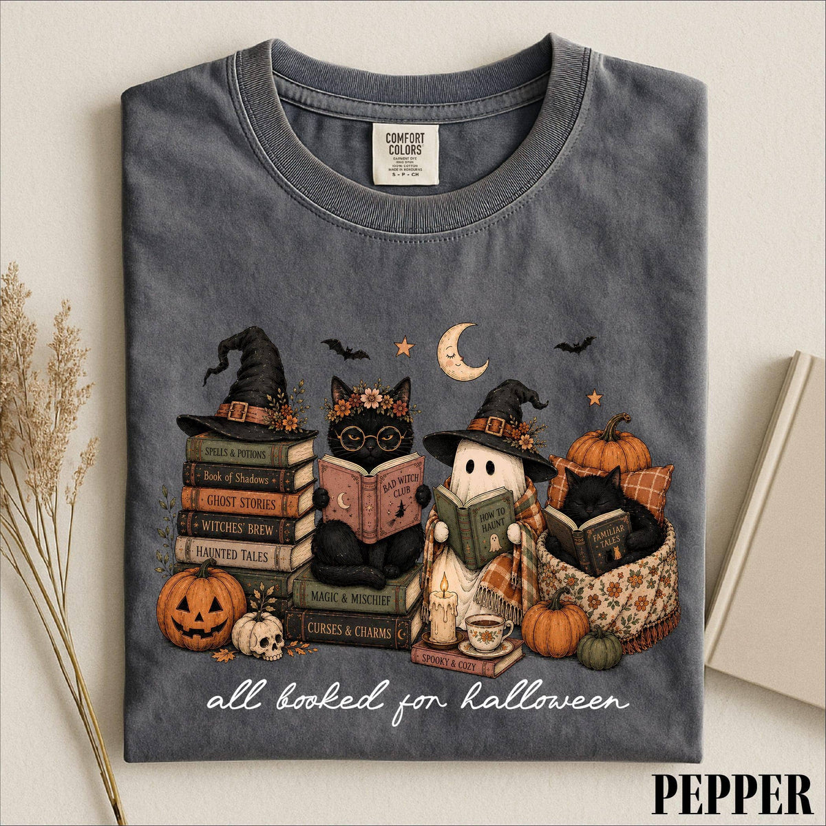 All Booked For Halloween Shirt, Funny Pumpkin Owl Book Shirt: Yam / XL