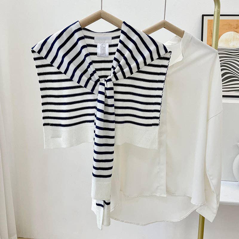 Cozy Knitted Striped Shawl Wrap AL-931089: Black / 100cm