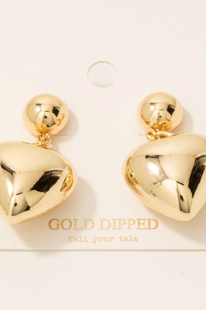 Gold Dipped Bubble Heart Charm Stud Drop Earrings: GD