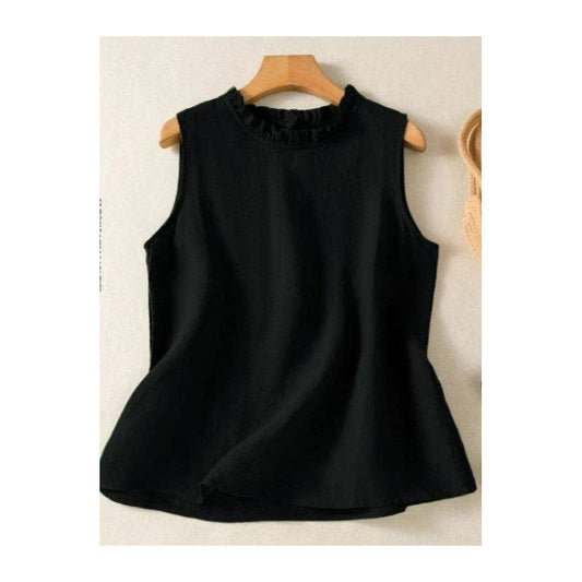 Sophia Ruffle Neck Sleeveless Top - Black