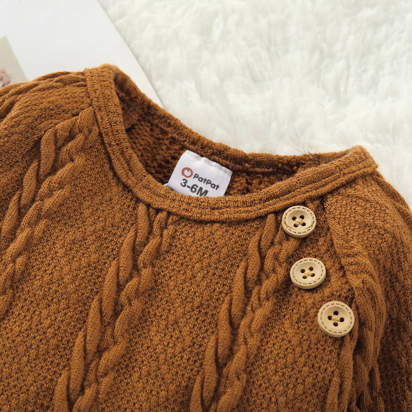 Baby Boy Solid Cable Knit Long-sleeve Jumpsuit: Brown / 6-9 Months