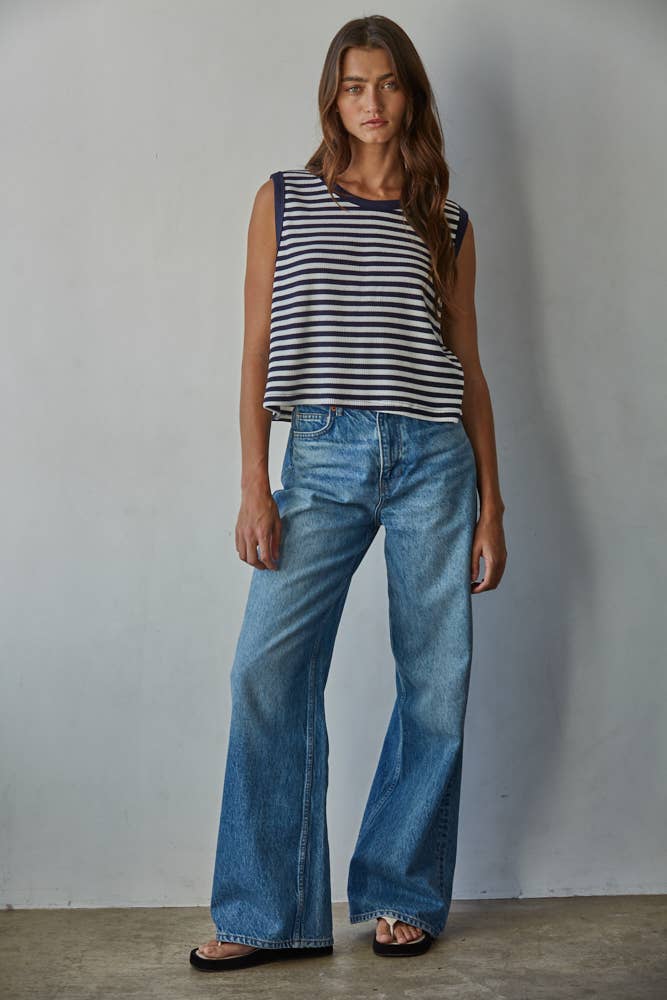 Stella Navy Striped Knit Sleeveless Top
