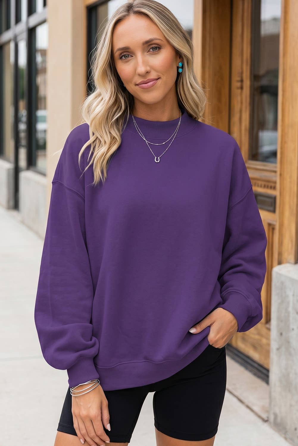 UNI Game Day Solid Mock Neck Sweatshirt: Purple