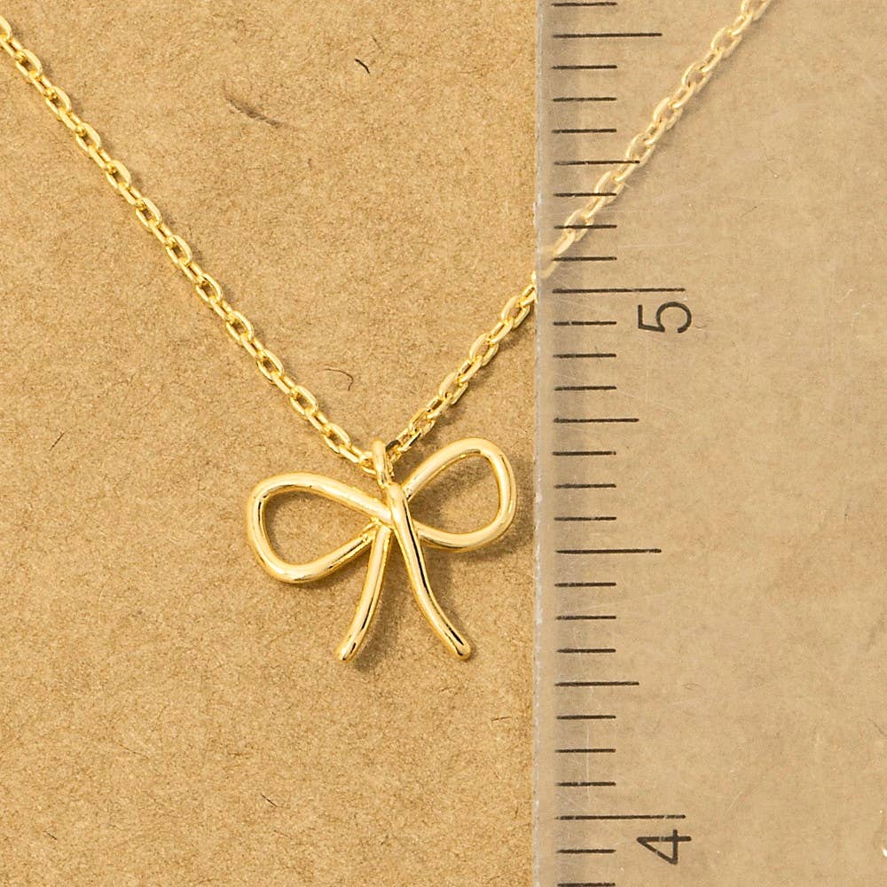 Gold Dipped Wire Ribbon Bow Pendant Necklace: G
