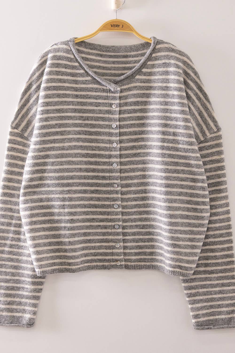 Evie Button Down Stripe Sweater - Gray