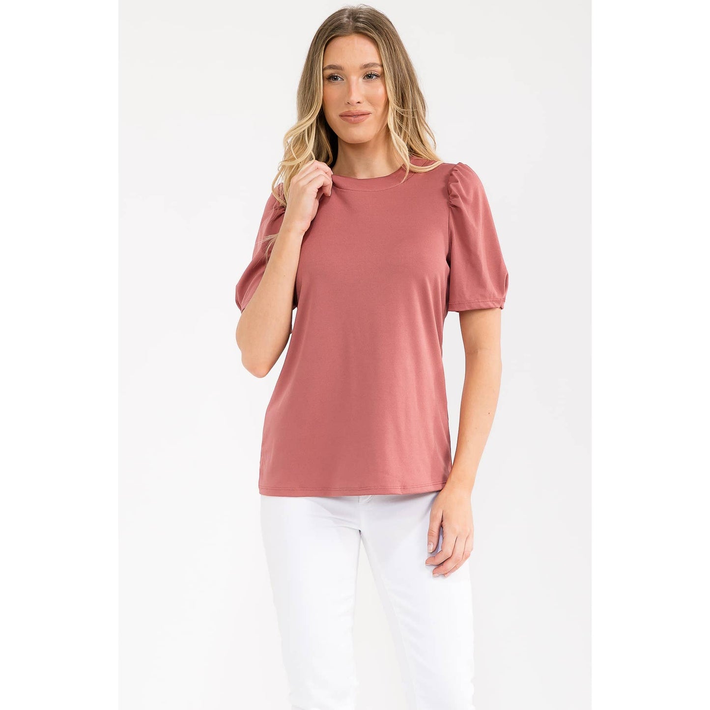 Carly Crepe Puff Sleeve Top - Dusty Rose