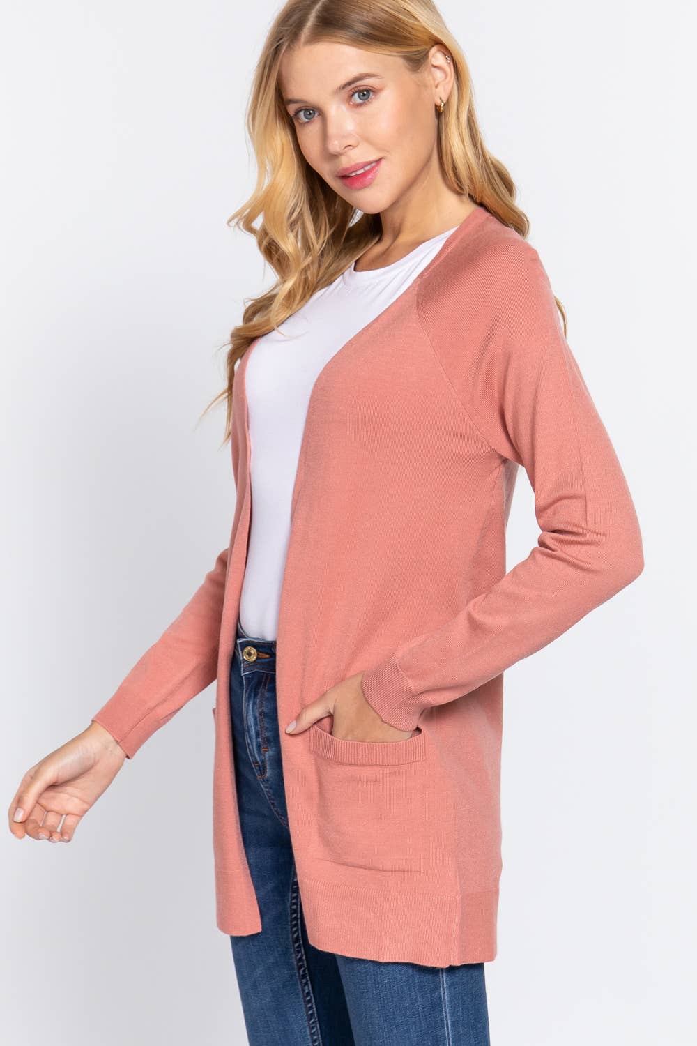 Long Raglan Sleeve with Pocket Open Sweater Cardigan: Brn-Cocoa Brown / L
