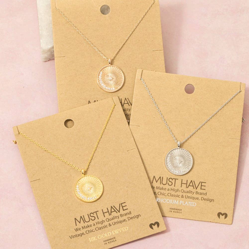 Gold Dipped Round Shining Star Pendant Necklace: G