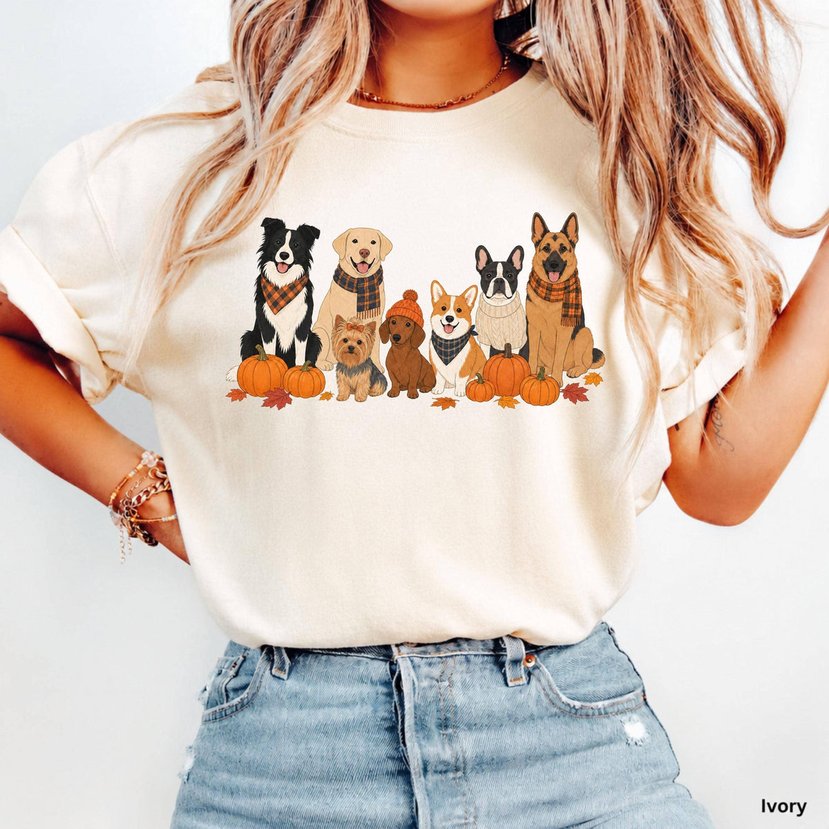 Comfort Colors Autumn Dogs Pumpkins Tee, Pumpkin Season: Ivory / XL