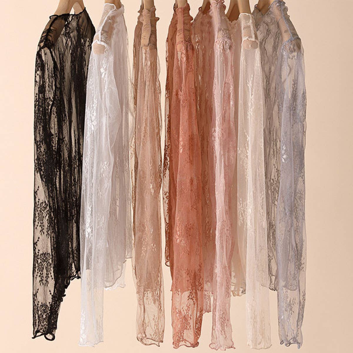 Sexy Mesh Blouse - Long Sleeve Lace Top for Women_CWTBLL3619: APRICOT / (L) 1