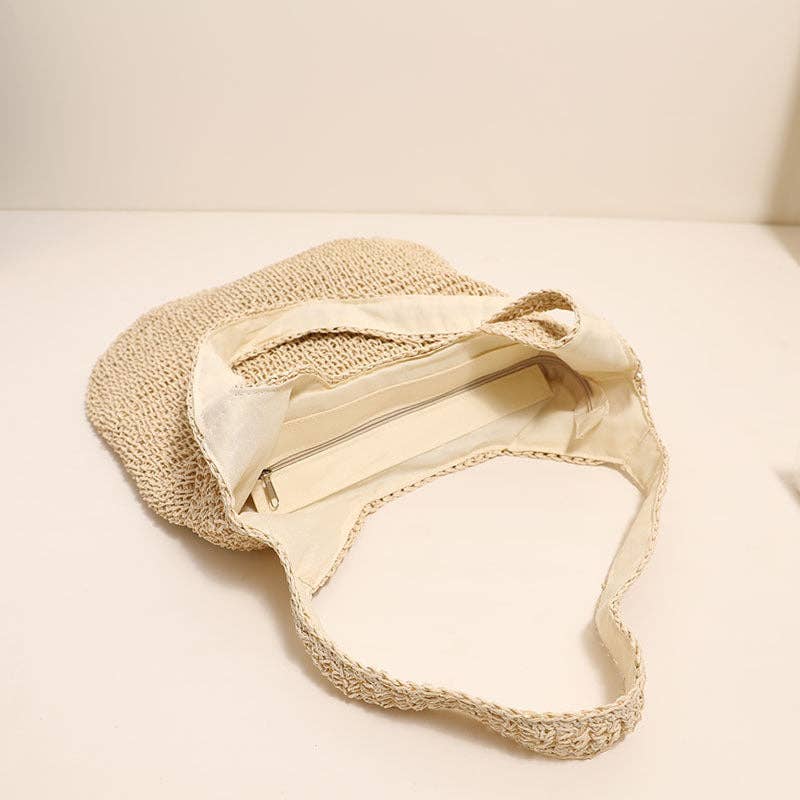 Casual Straw Beach Tote - Beige