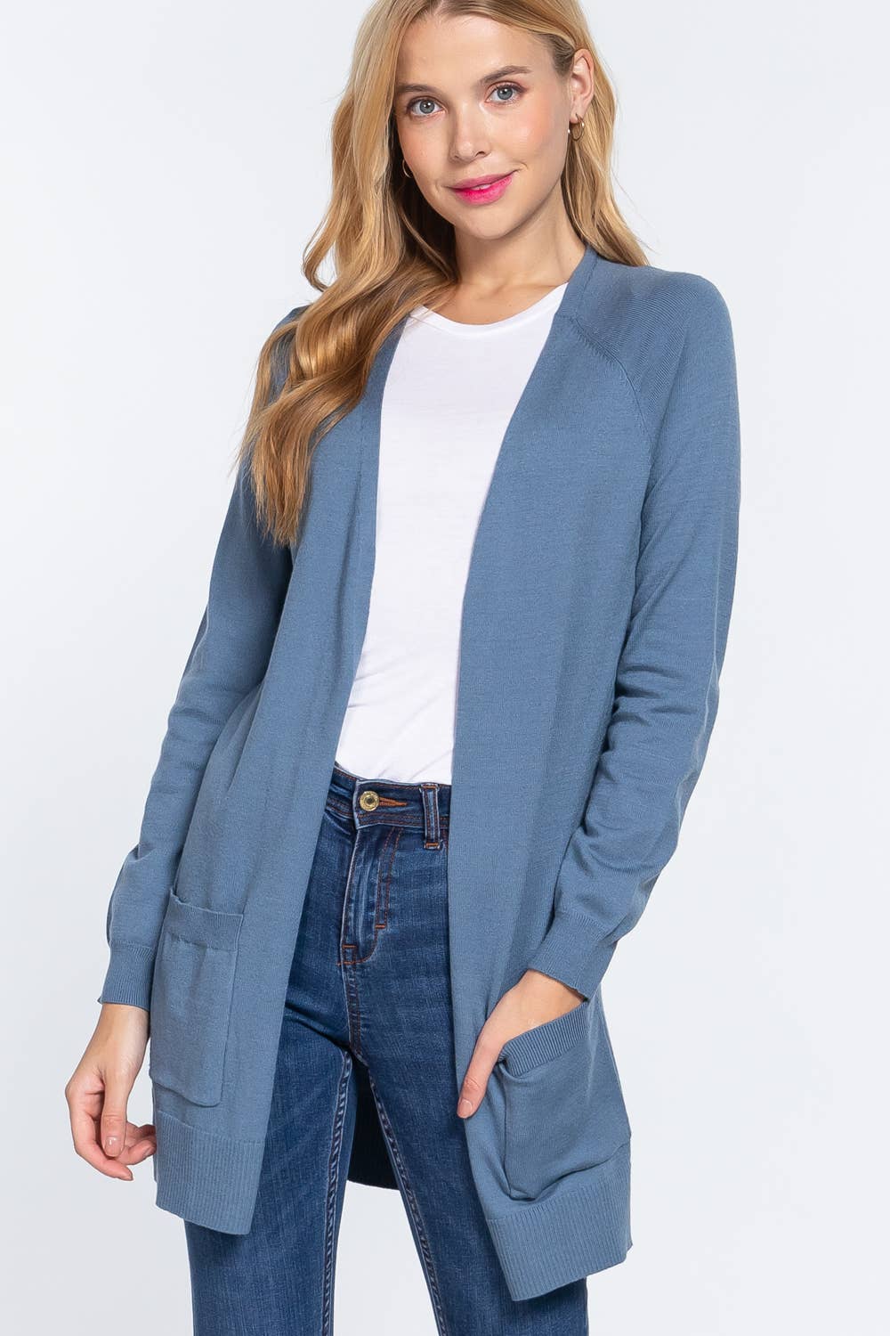 Long Raglan Sleeve with Pocket Open Sweater Cardigan: Brn-Cocoa Brown / L