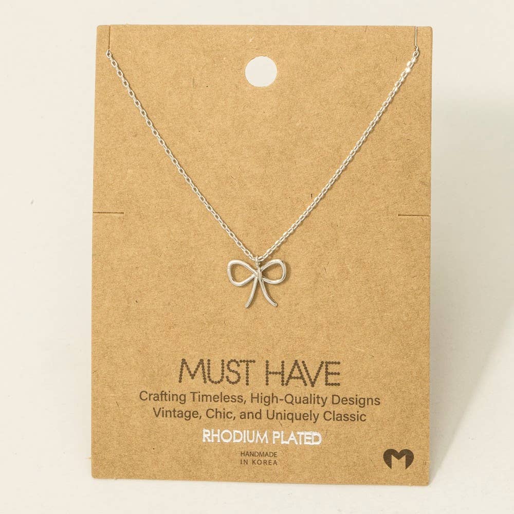 Gold Dipped Wire Ribbon Bow Pendant Necklace: G