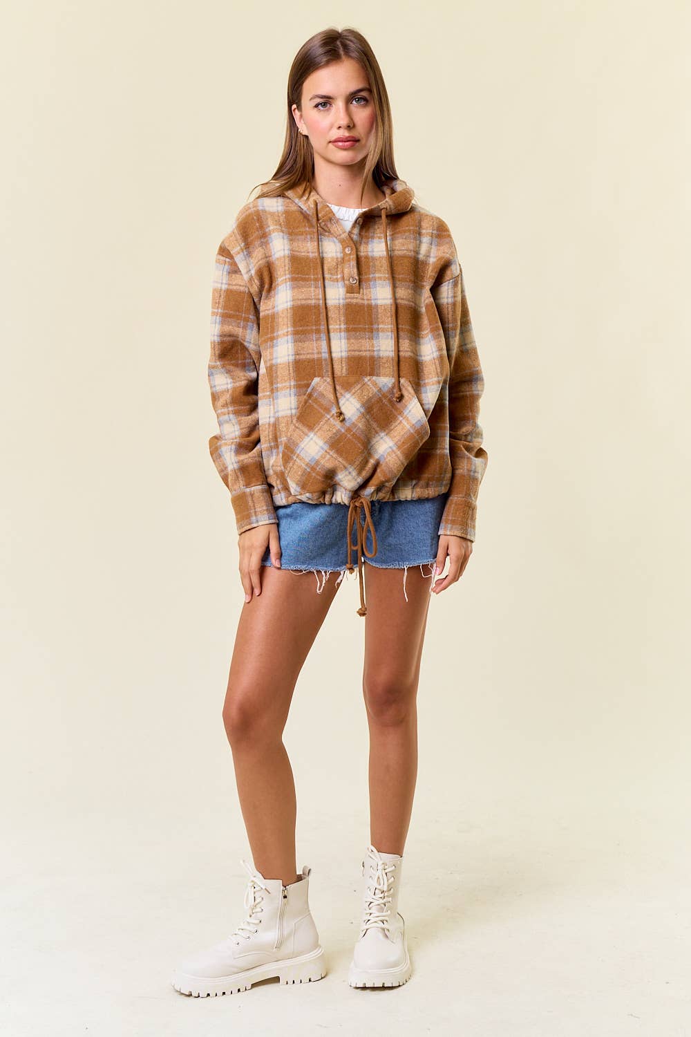 Quinn Flannel Plaid Pullover Hoodie With Kangaroo Pocket