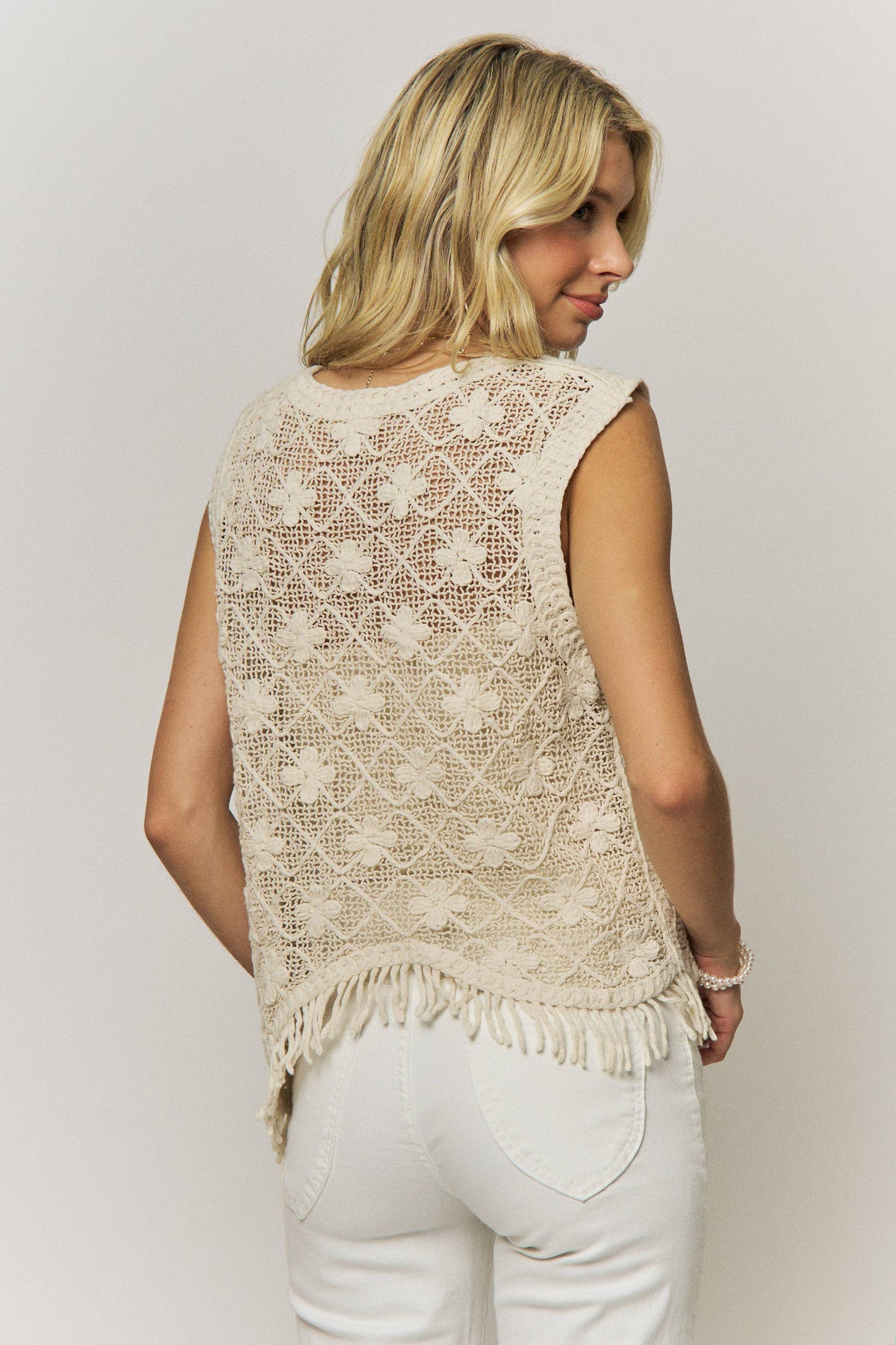 Francesca Boho Fringe Hem Top - Beige