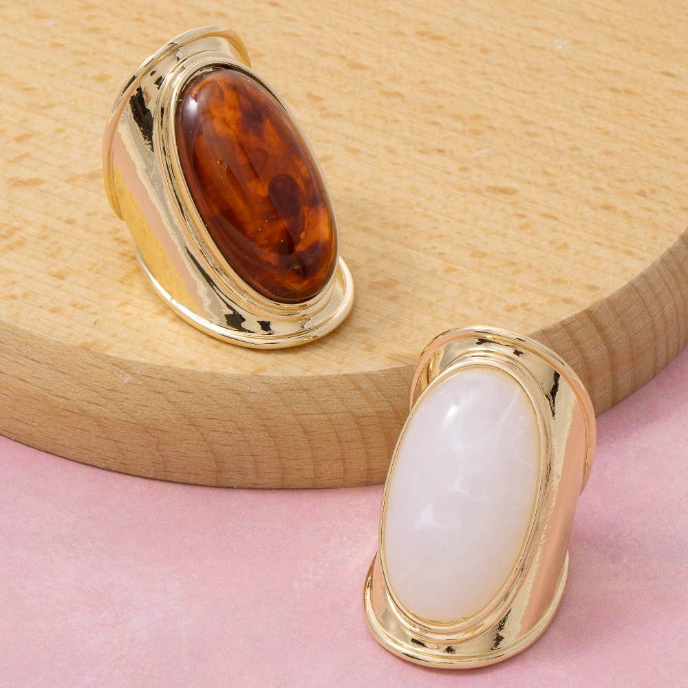 Vintage Oval Resin Style Open Band Ring: GDBRW